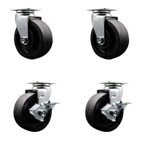 Tool Box Caster Wheel Set 5'' Glass Filled Nylon Swivel Casters, 4PK